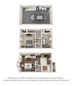 2 bedroom floorplan with garage